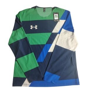 Under Armour Mens Long Sleeve Training Shirt Geometric Colorblock Green Blue L
